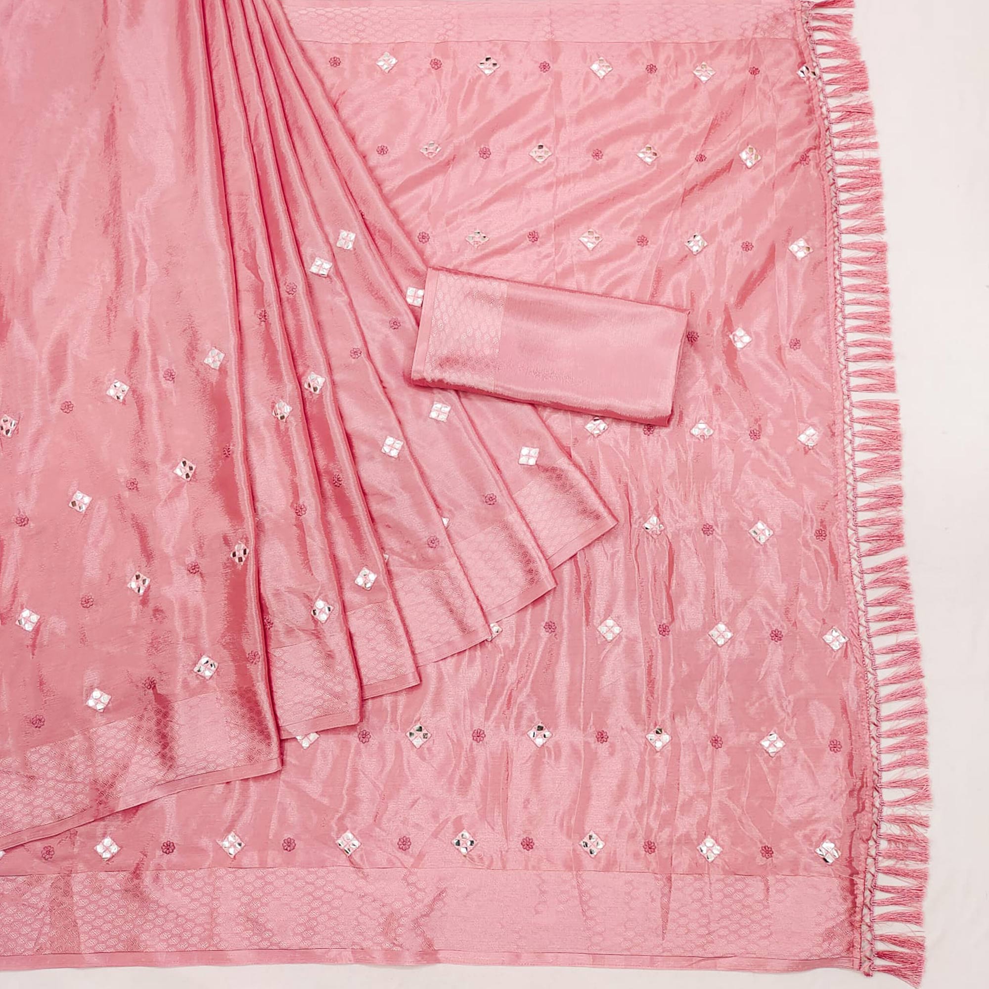 Pink Floral Embroidered Chiffon Saree