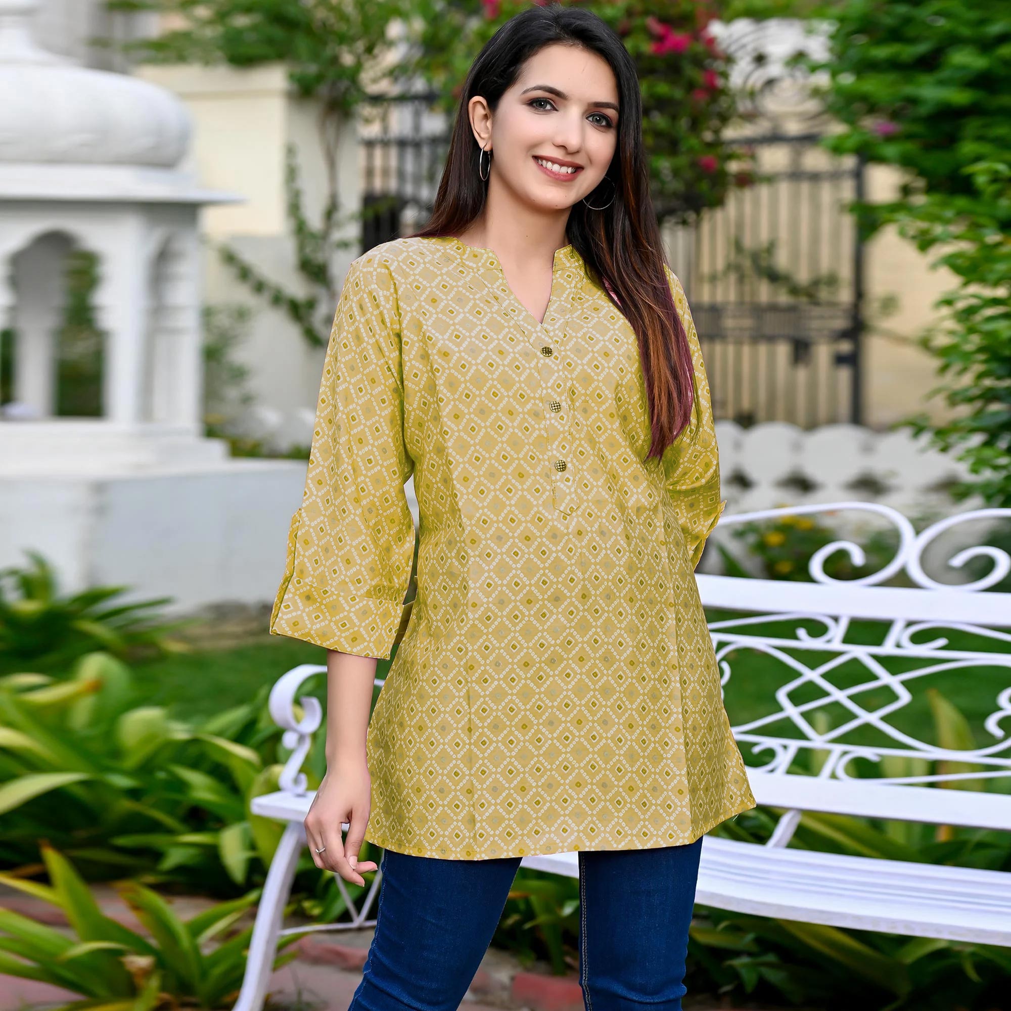 Yellow Printed Chanderi Top