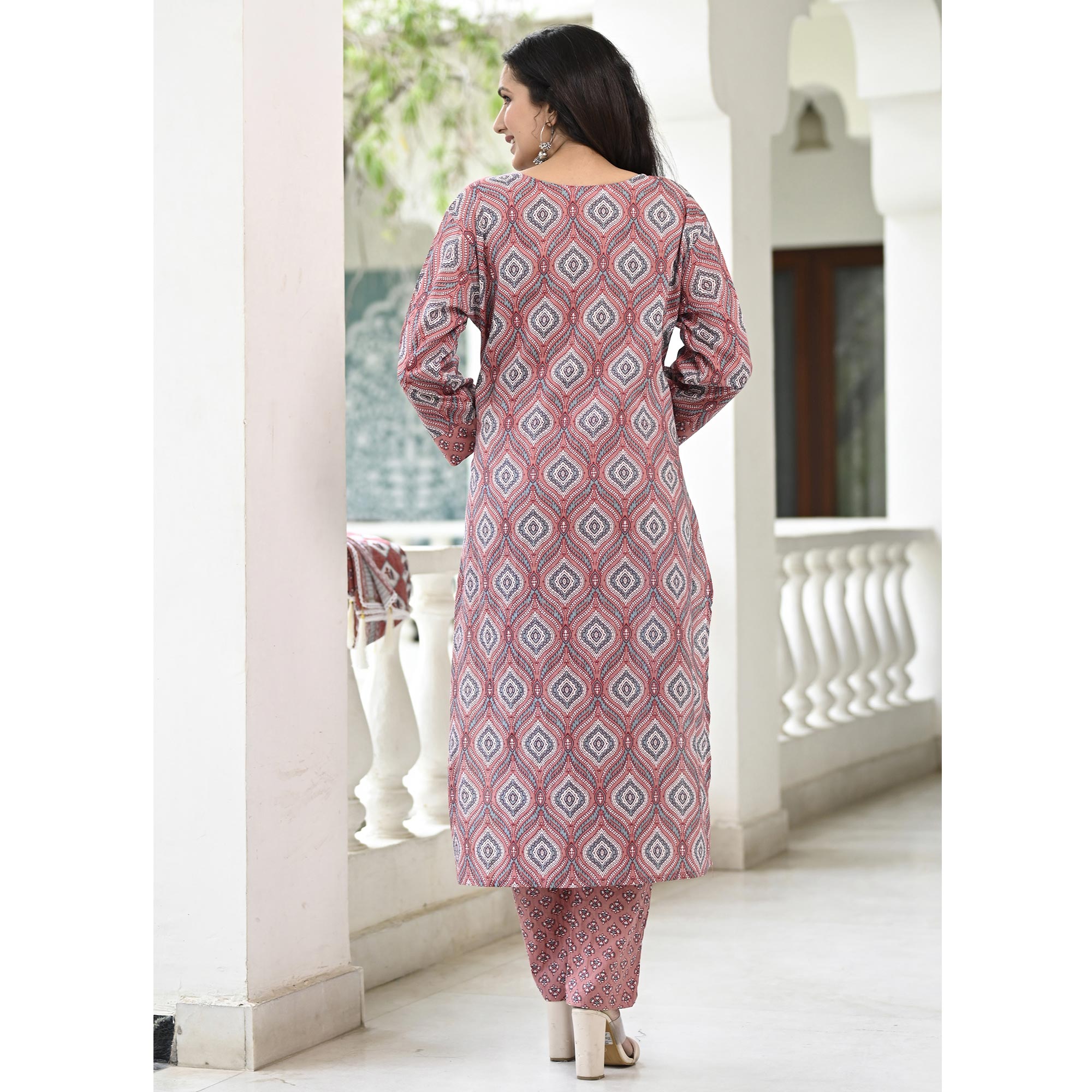 Mauve Printed Pure Cotton Suit - Image 3