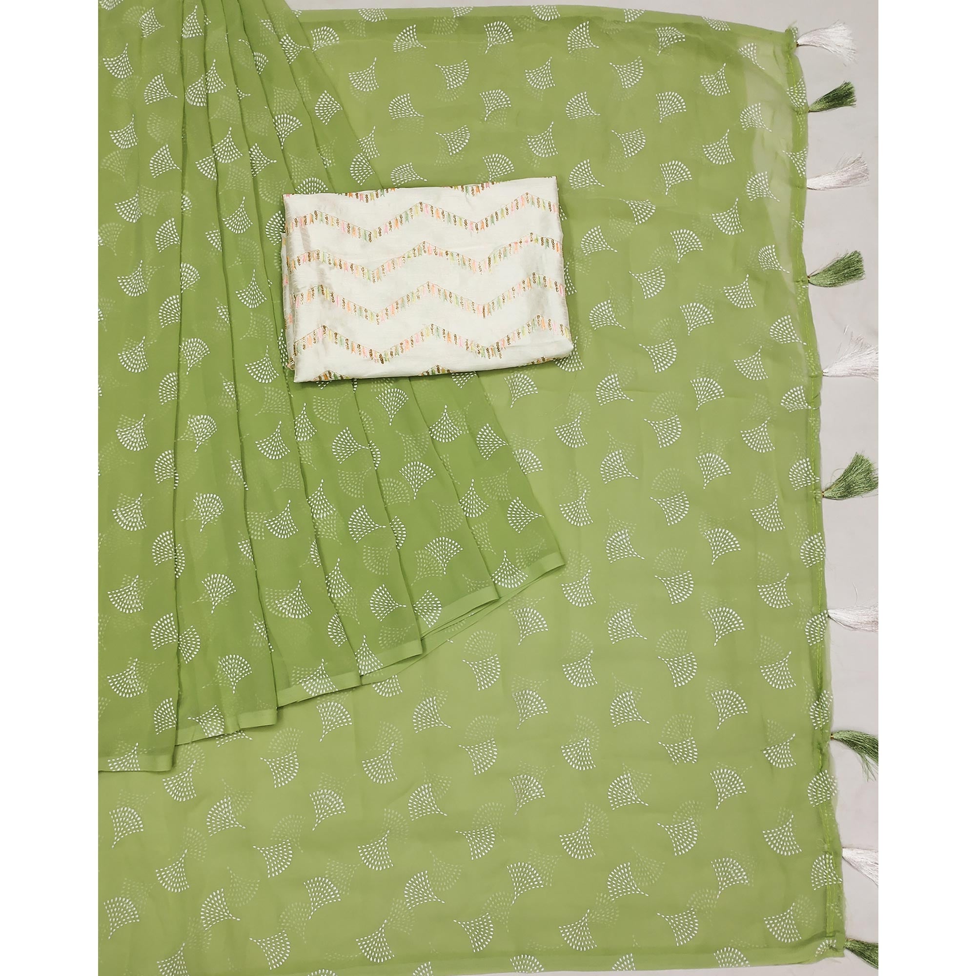 Green Foil Printed Georgette Saree