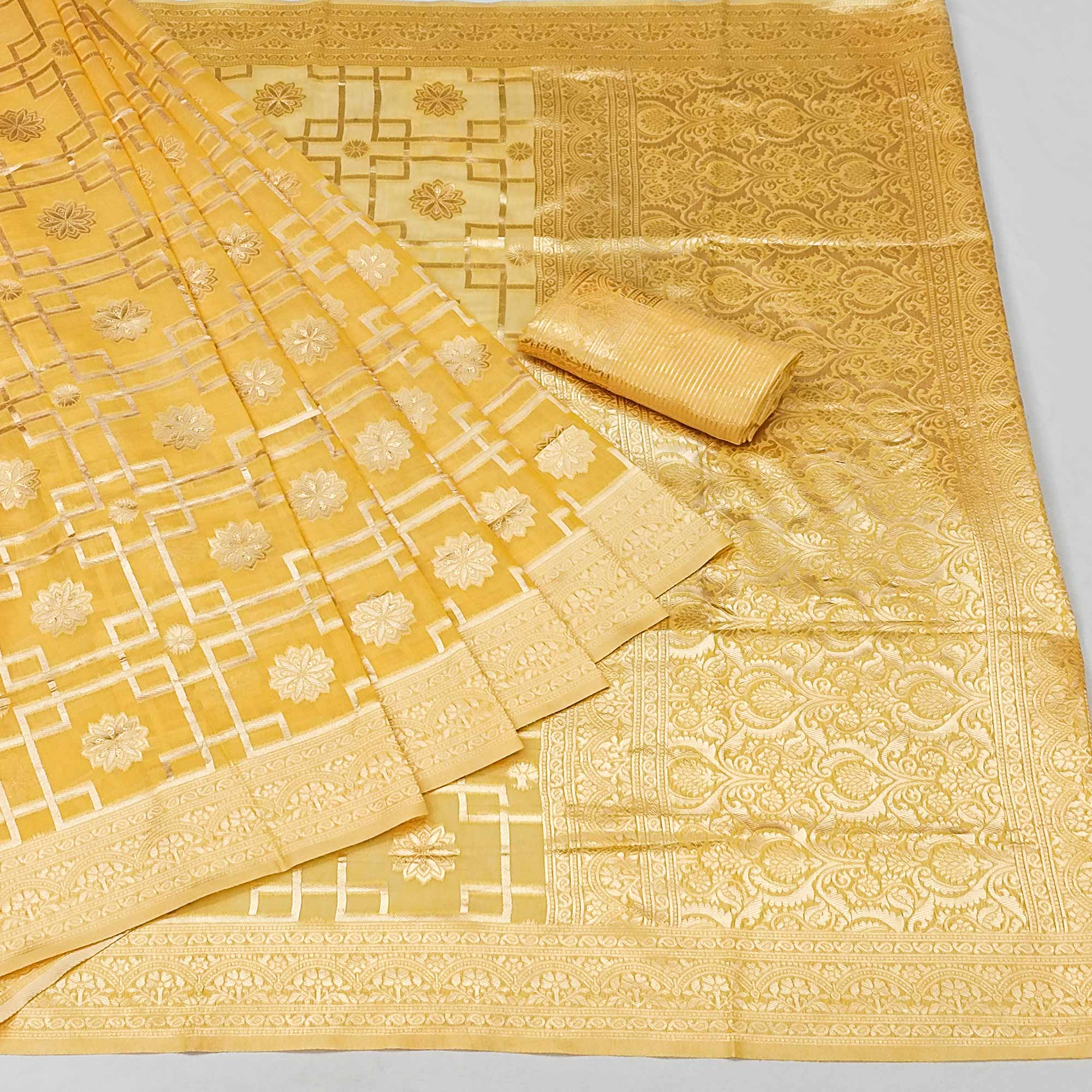 Yellow Woven Jacquard Saree