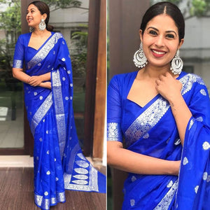 Blue Floral Woven Art Silk Saree