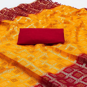 Yellow Foil Printed Kota Doria Saree