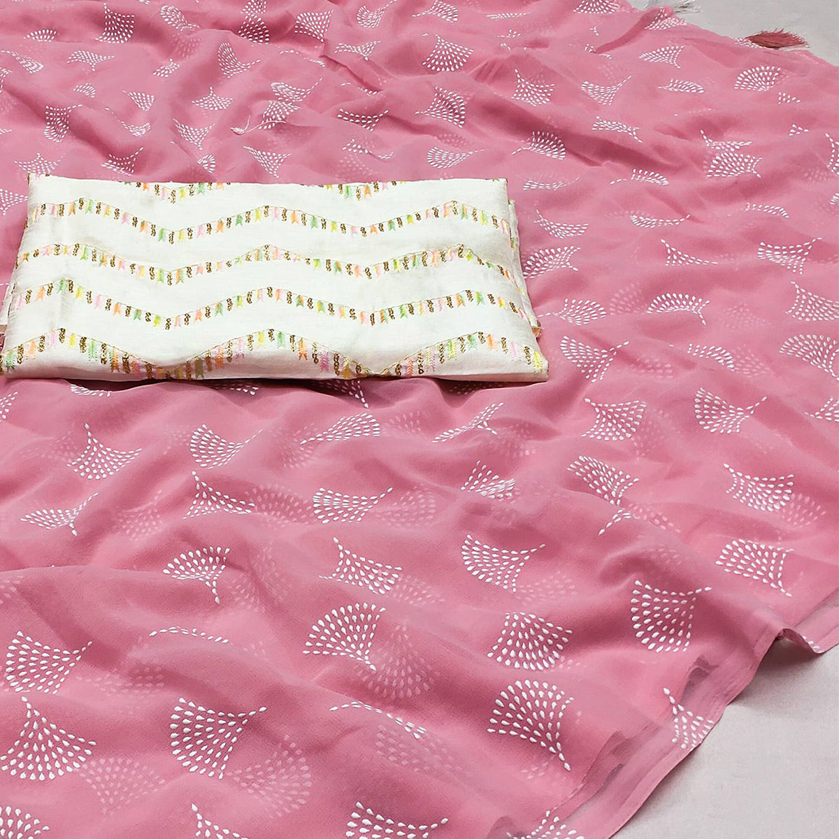Pink Foil Printed Georgette Saree