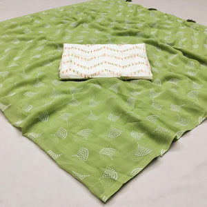 Green Foil Printed Georgette Saree