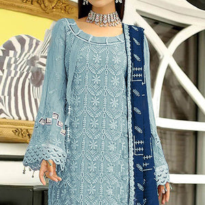 Blue Floral Embroidered Georgette Pakistani Suit