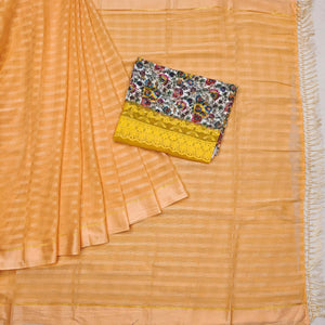Orange Checks Pattern Satin Saree
