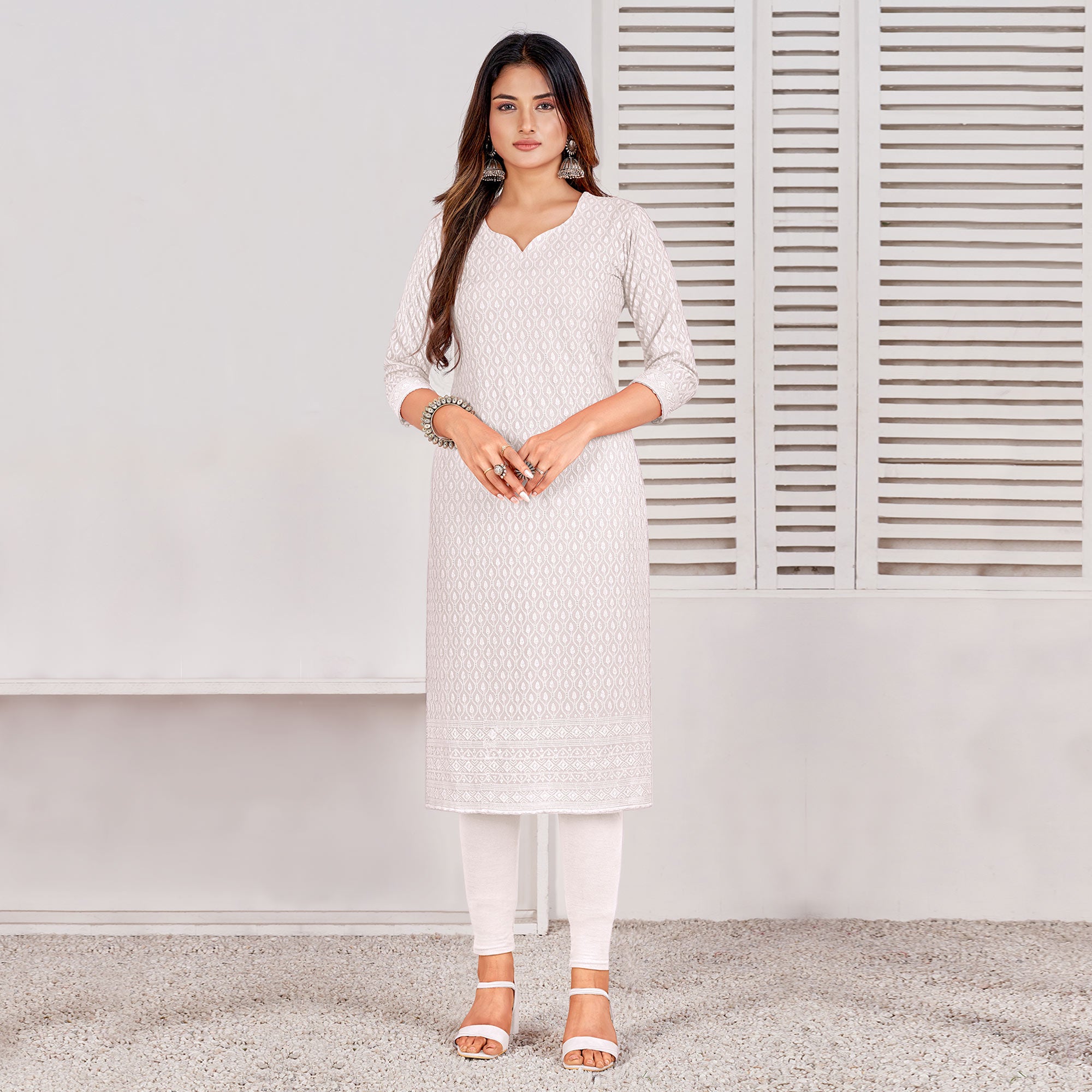 White Lucknowi Chikankari Rayon Kurti