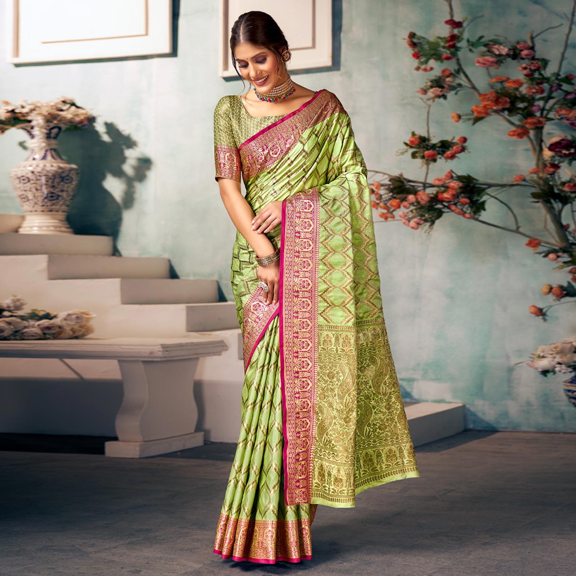 Green Woven Banarasi Silk Saree