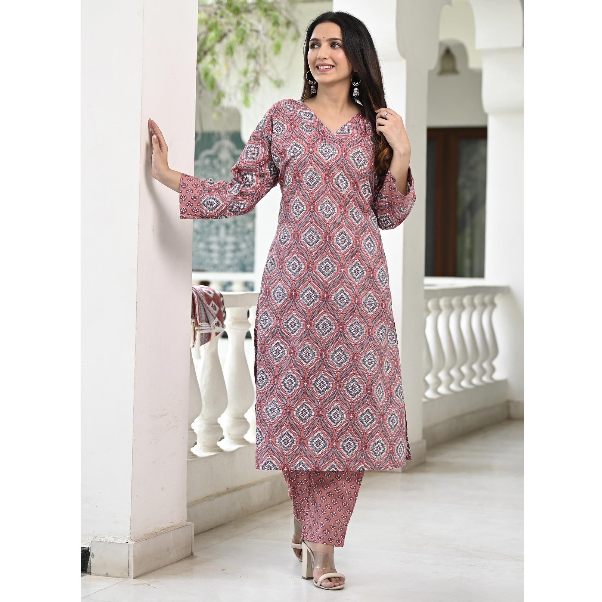 Mauve Printed Pure Cotton Suit - Image 1