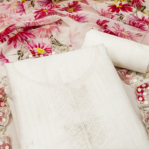 White Sequins Embroidered Georgette Dress Material