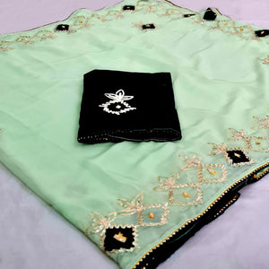 Green Gota With Patch Work Chiffon Saree