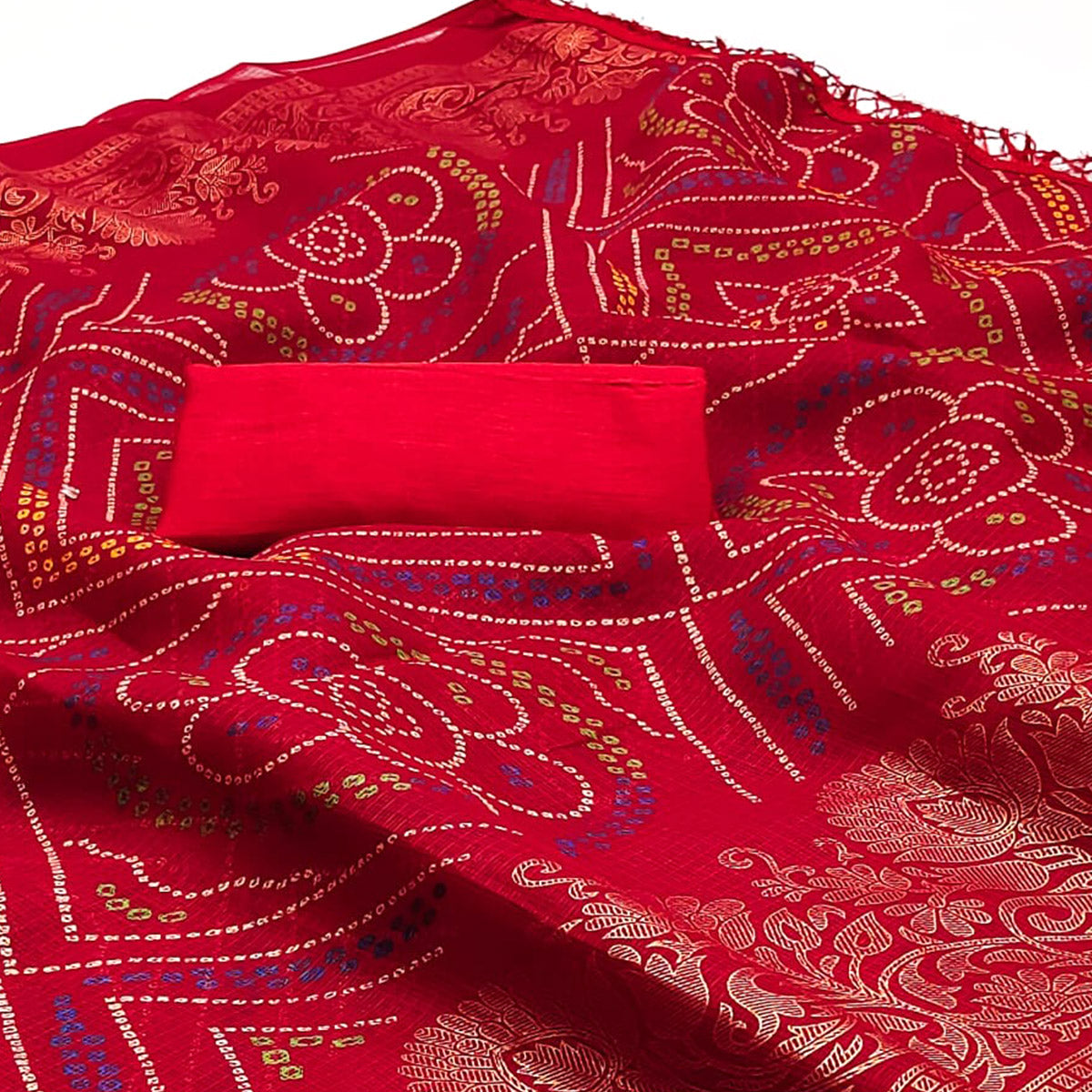 Red Foil Printed Kota Doria Saree