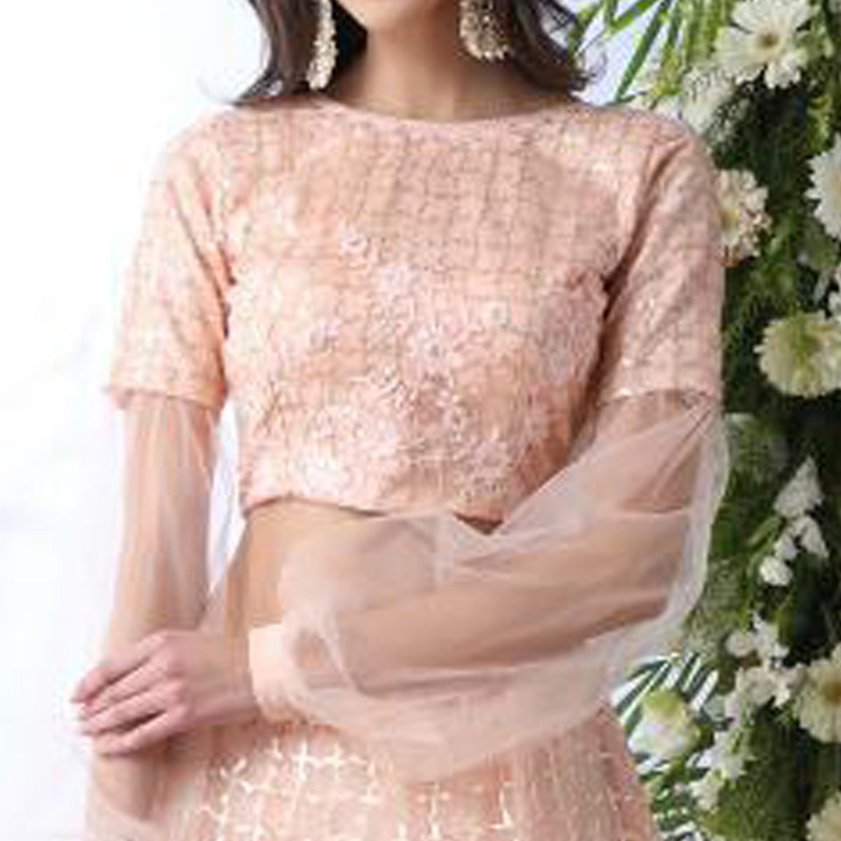 Pink Floral Embroidered Net Lehenga Choli