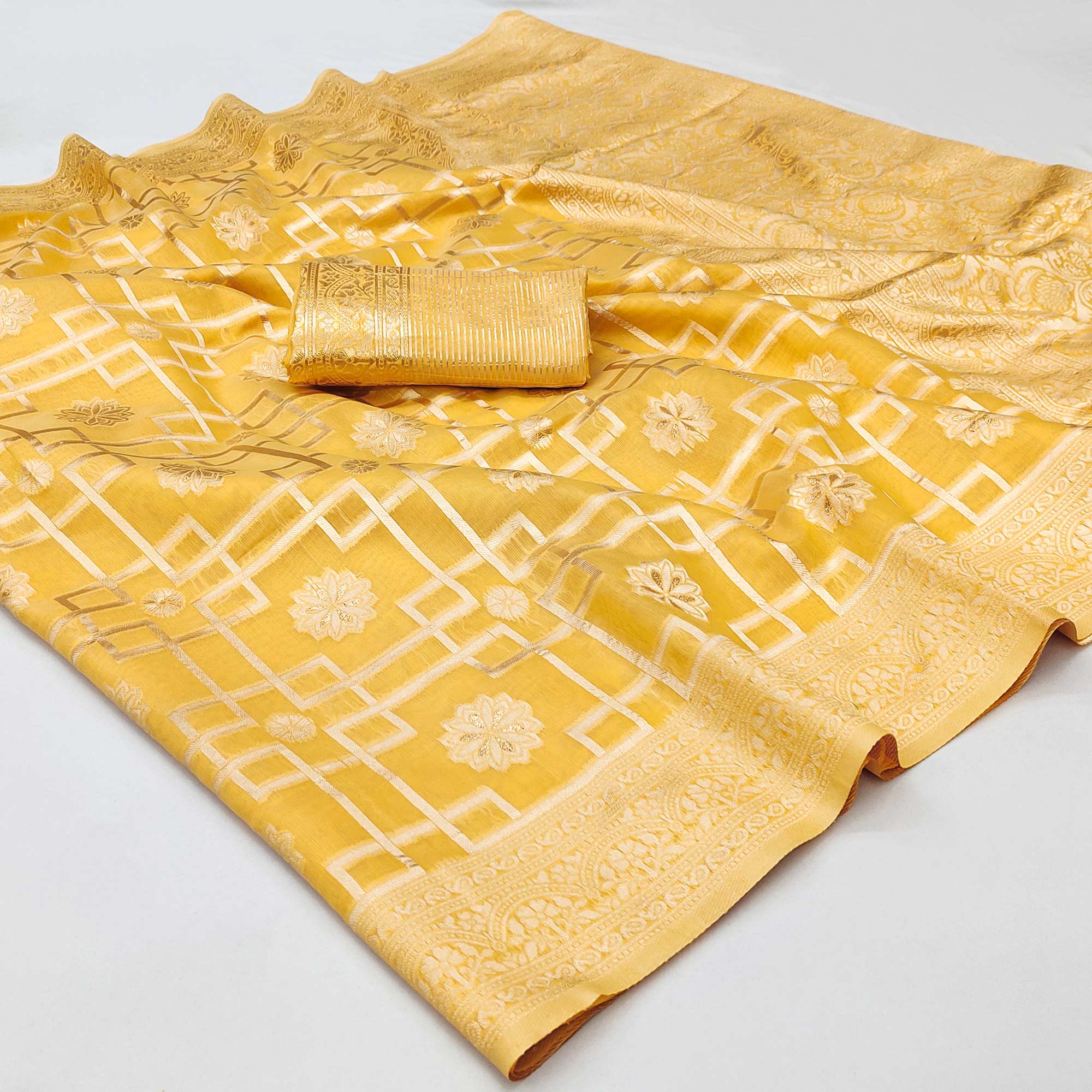 Yellow Woven Jacquard Saree