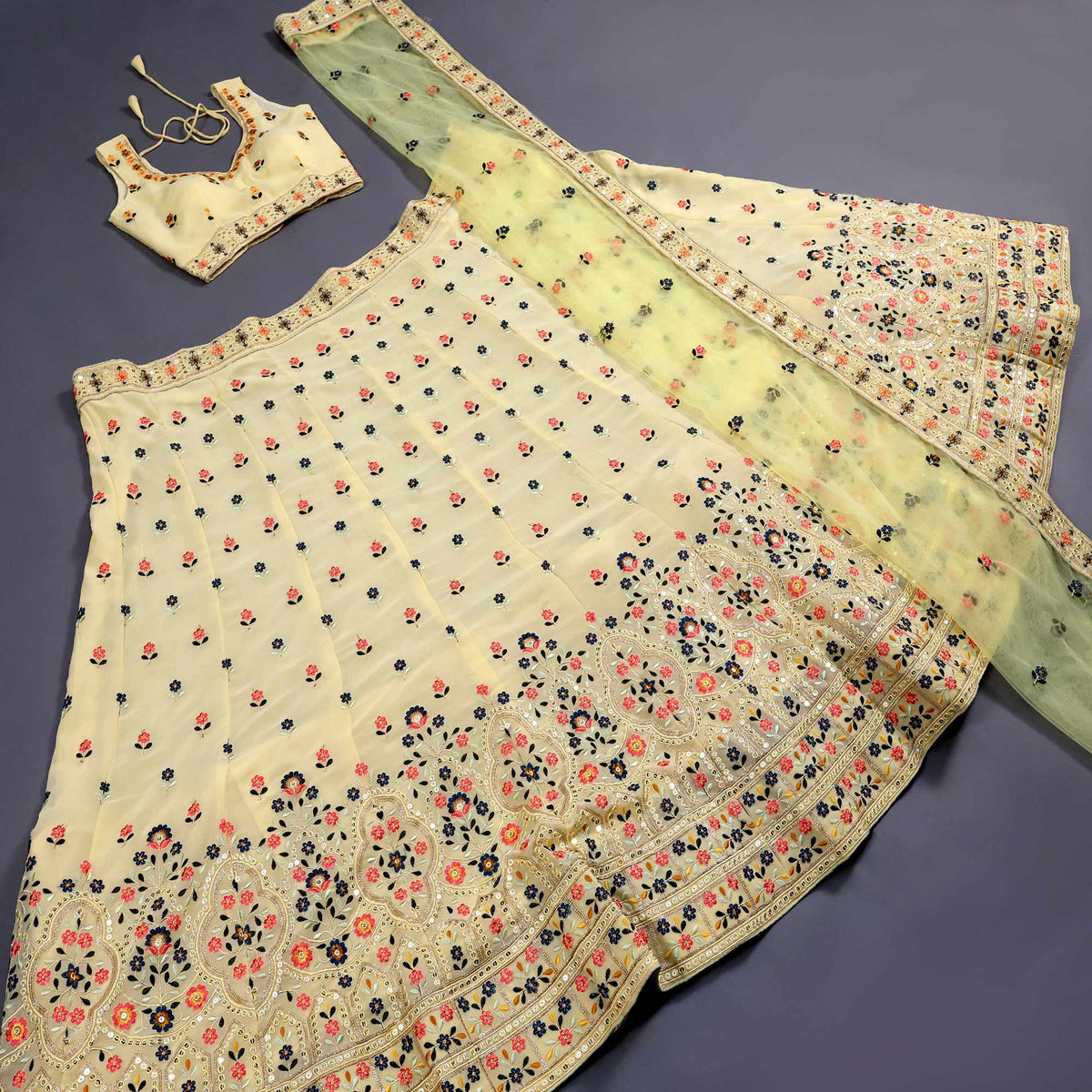 Yellow Sequins Embroidered Georgette Lehenga Choli - Image 5