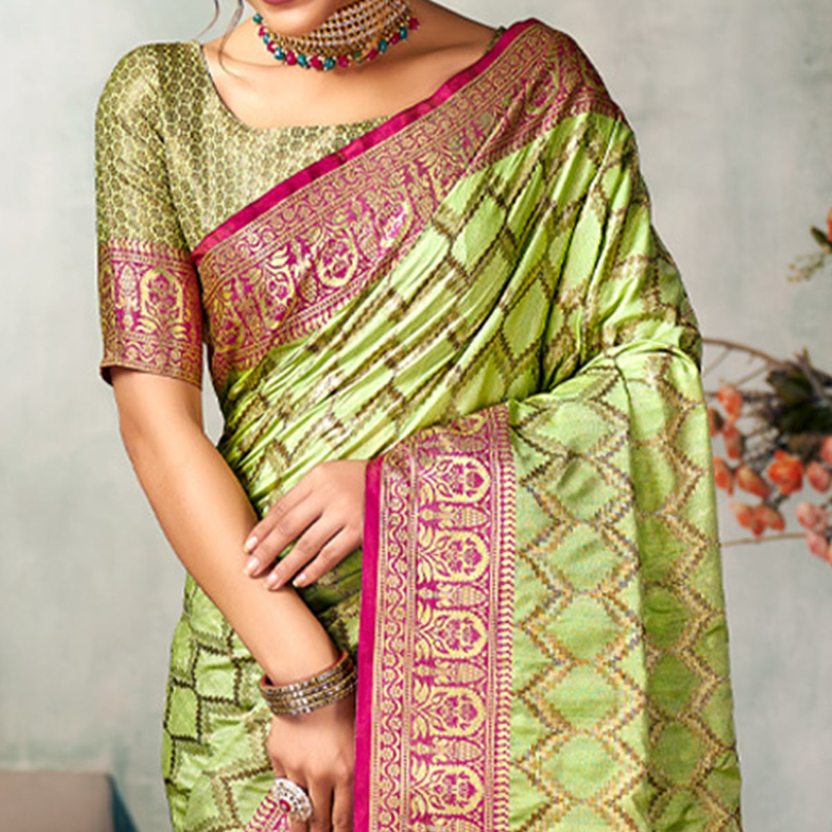 Green Woven Banarasi Silk Saree