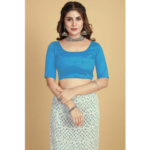 White & Blue Sequins Embroidered Georgette Saree