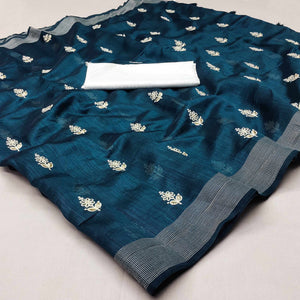 Morpich Floral Embroidered Cotton Blend Saree