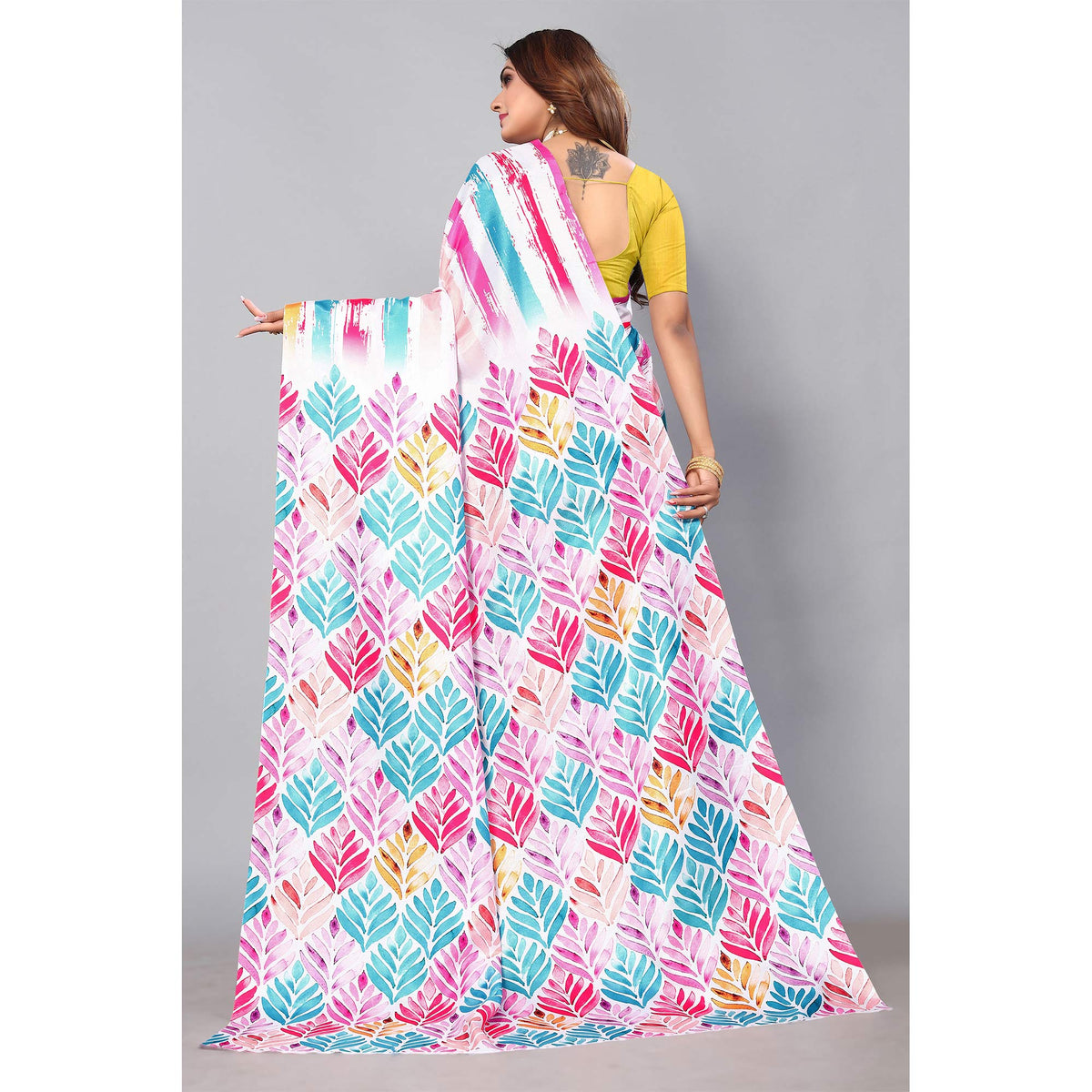 Multicolored Digital Printed Dola Silk Saree - Image 2