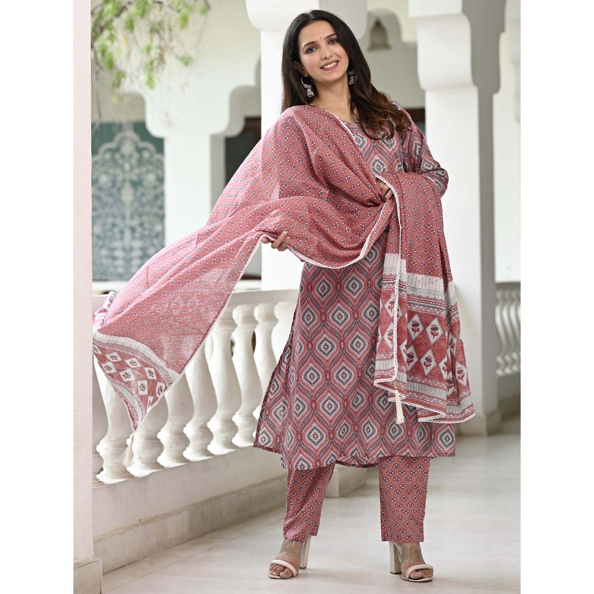 Mauve Printed Pure Cotton Suit - Image 4