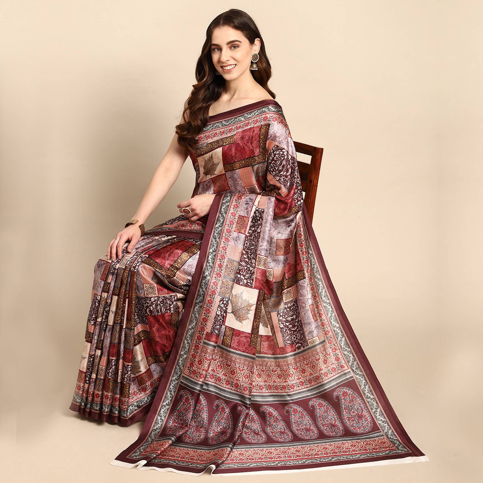 Multicolored Digital Printed Pashmina Silk Saree
