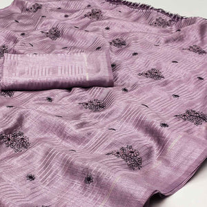 Purple Floral Embroidered Art Silk Saree