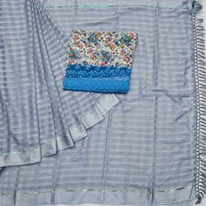 Grey Checks Pattern Satin Saree