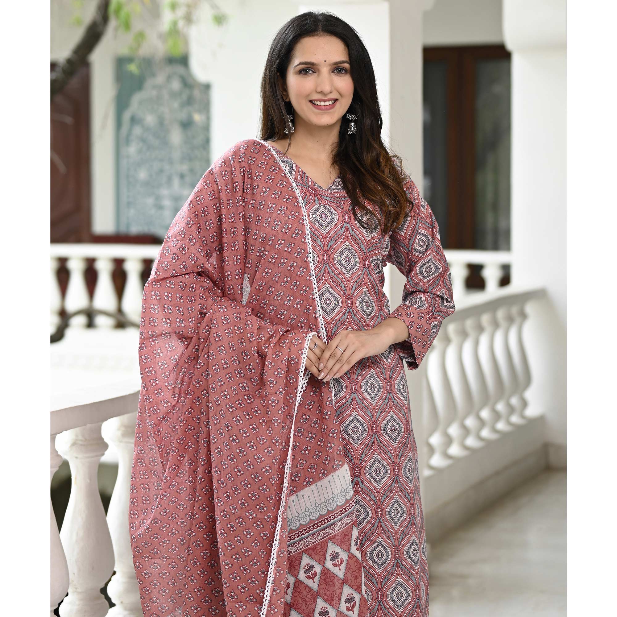 Mauve Printed Pure Cotton Suit - Image 6