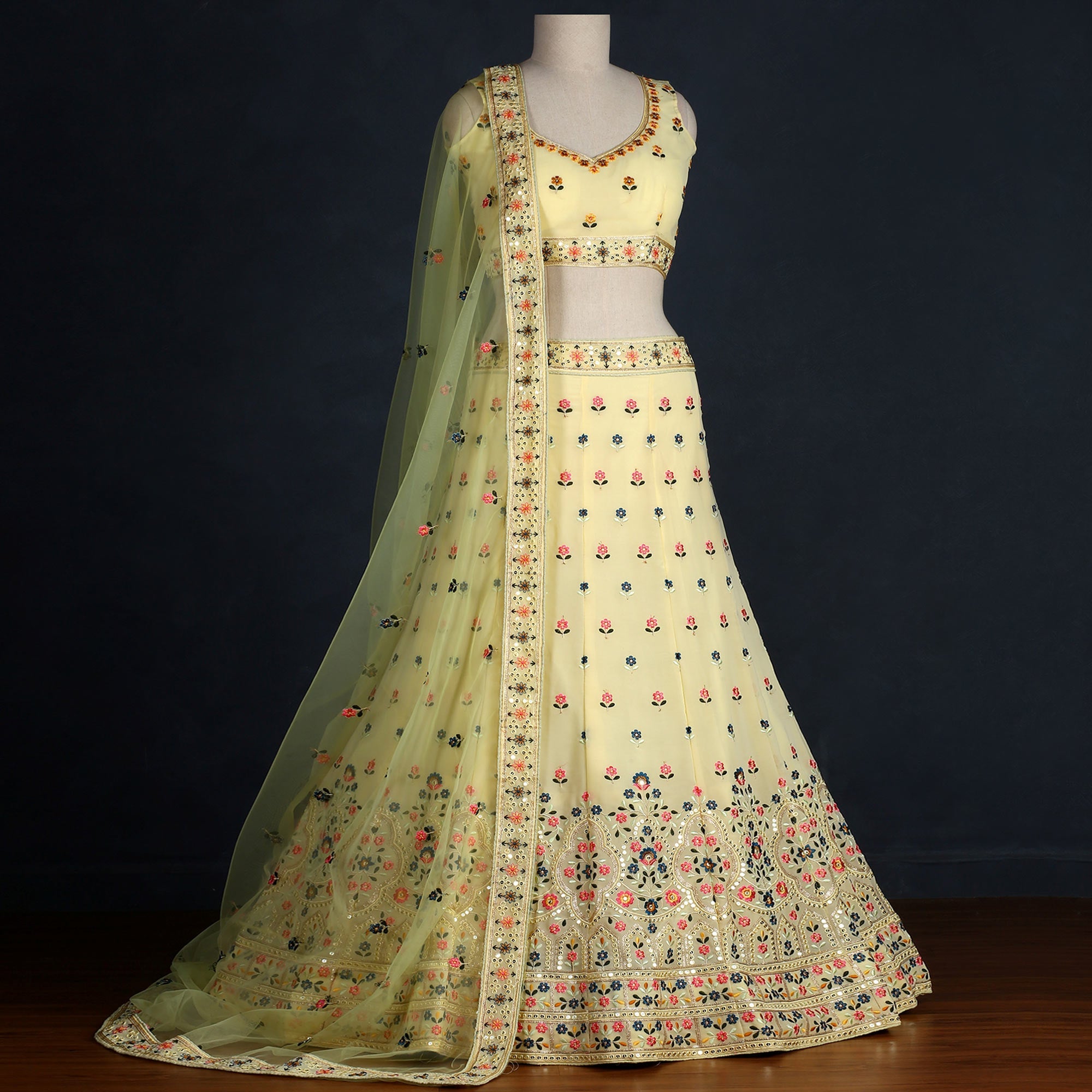 Yellow Sequins Embroidered Georgette Lehenga Choli - Image 4