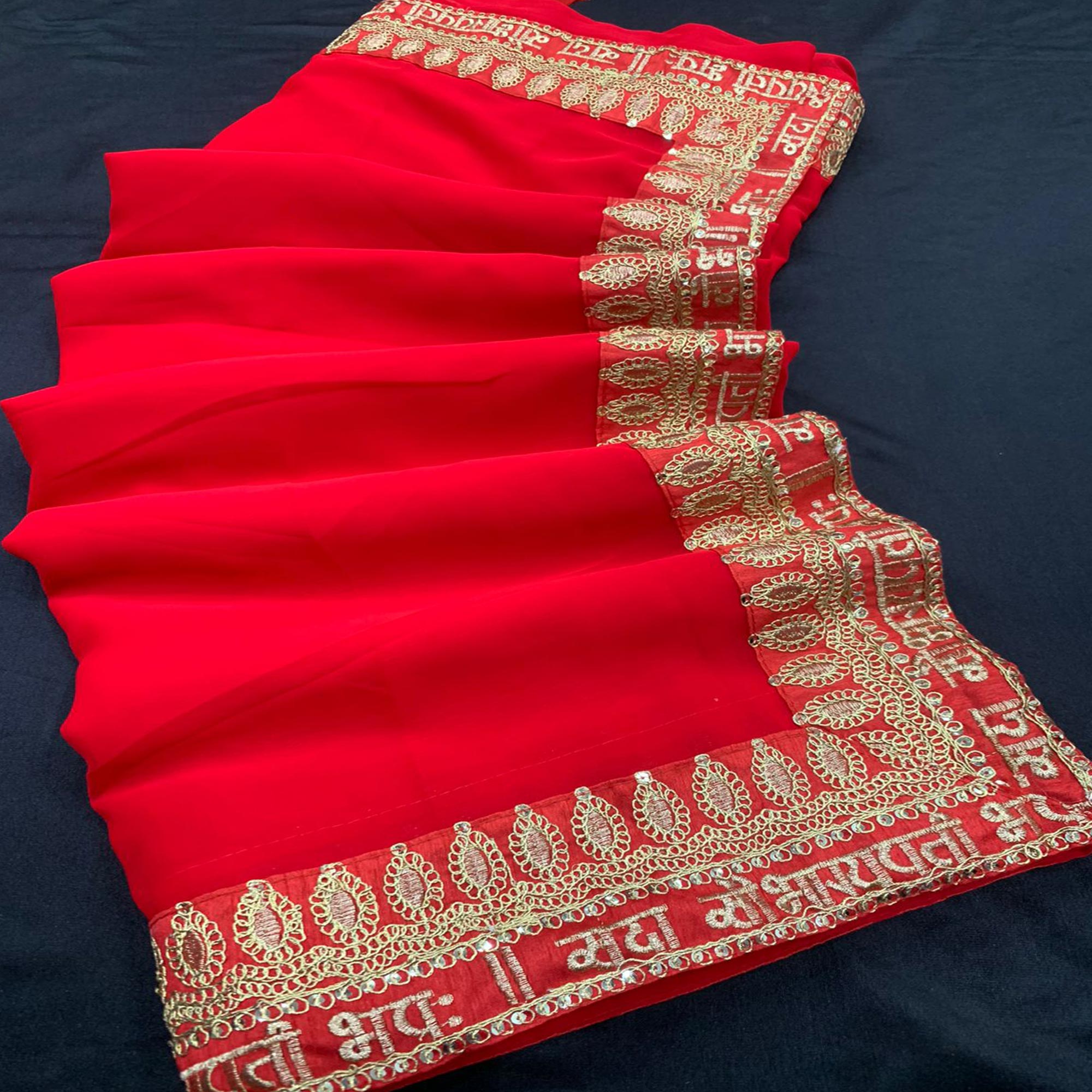 Red Embroidered Border Georgette Saree - Image 5
