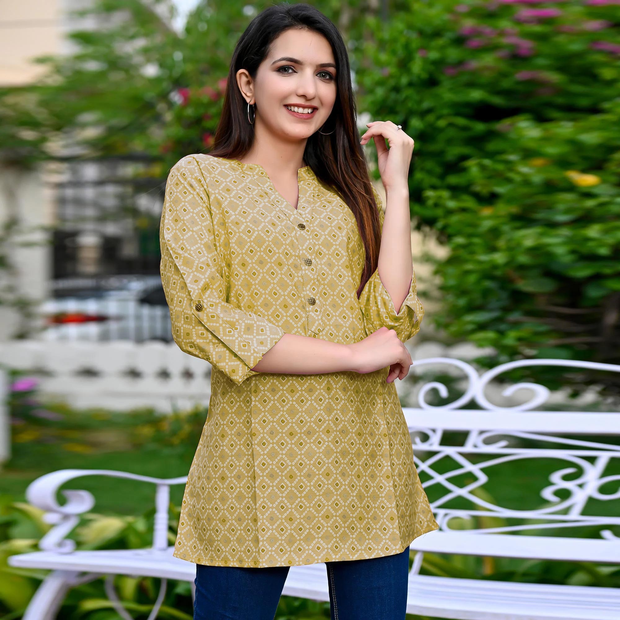 Yellow Printed Chanderi Top