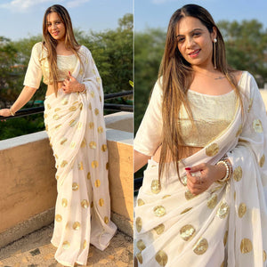 White Sequins Embroidered Georgette Saree