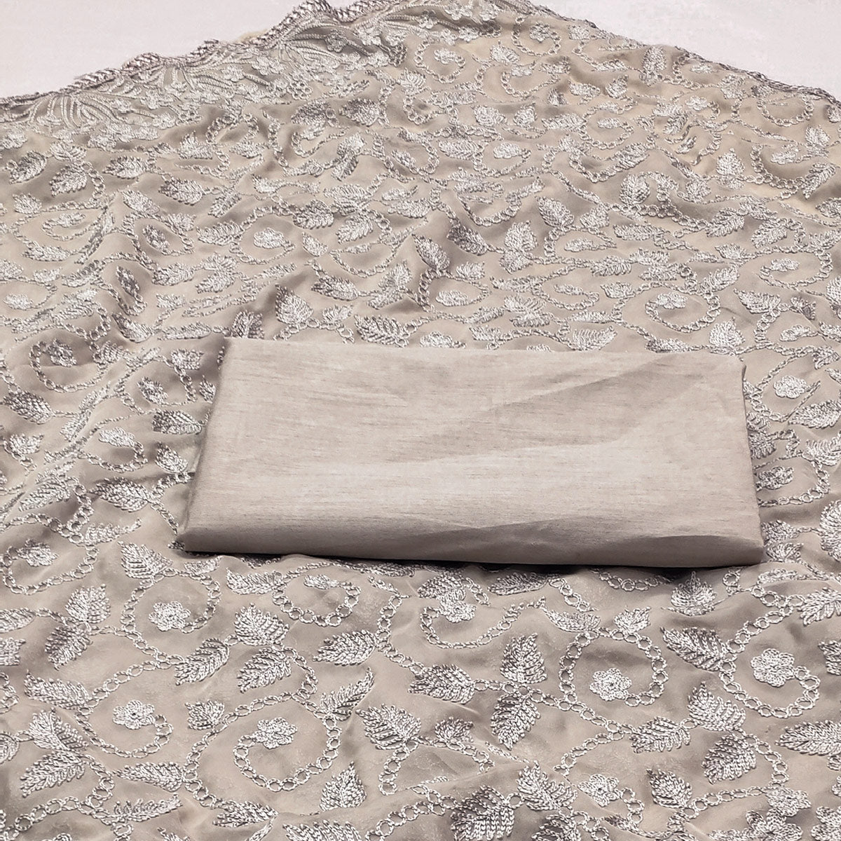 Grey Floral Embroidered Organza Saree