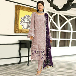 Mauve Floral Embroidered Georgette Pakistani Suit