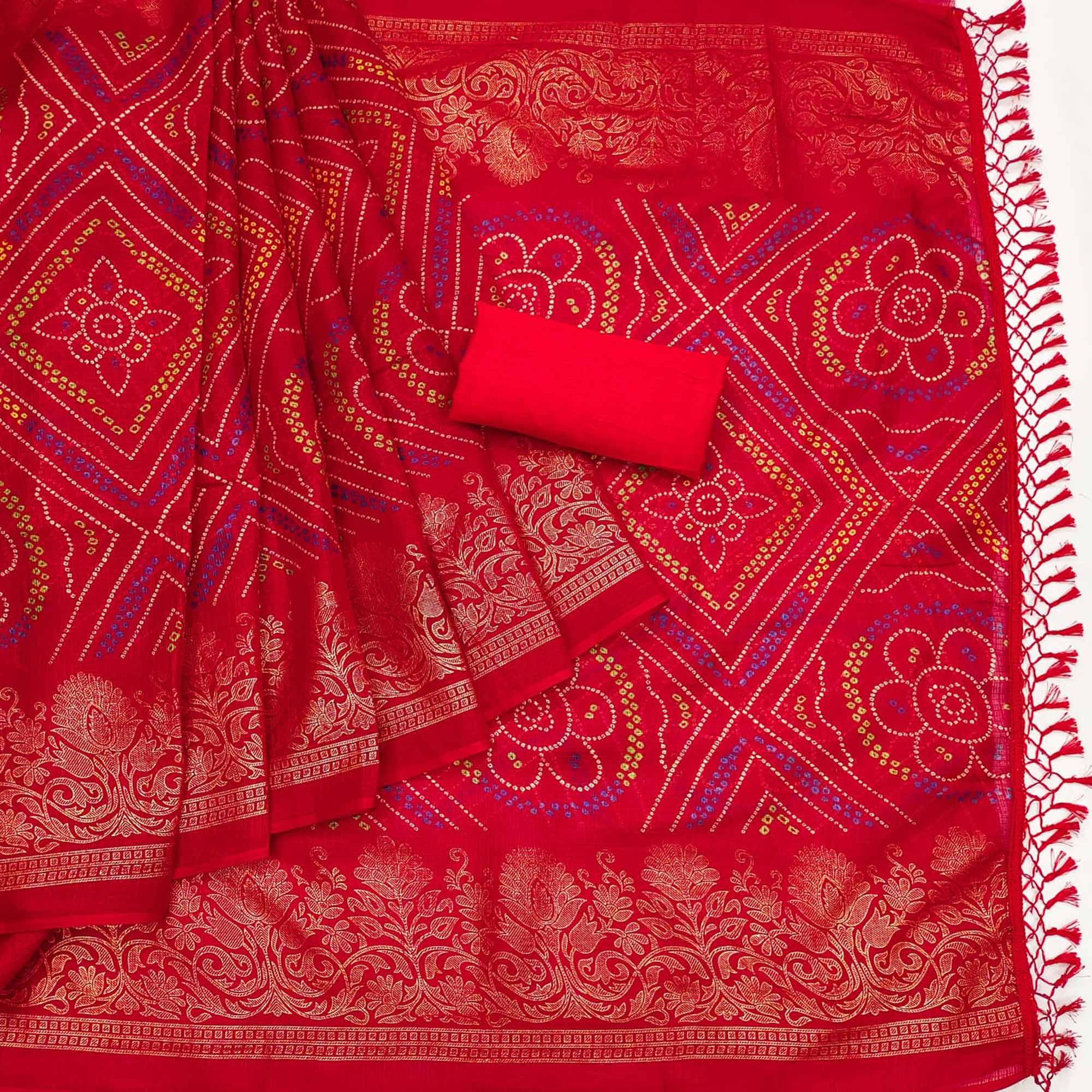 Red Foil Printed Kota Doria Saree