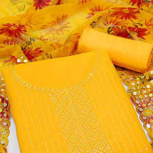 Yellow Sequins Embroidered Georgette Dress Material