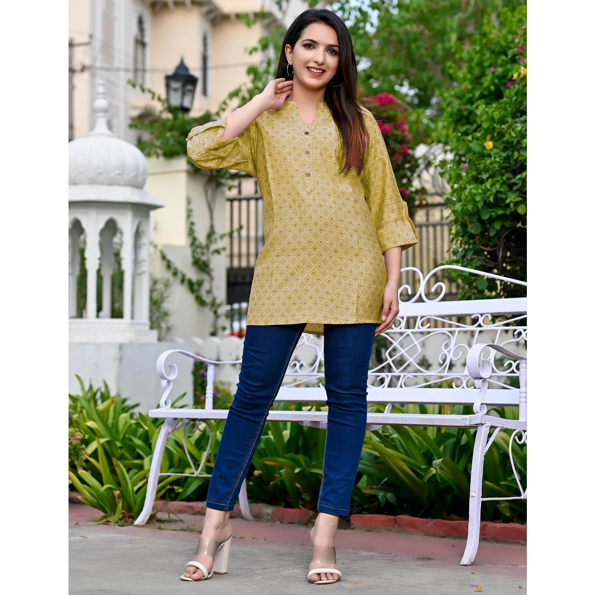 Yellow Printed Chanderi Top