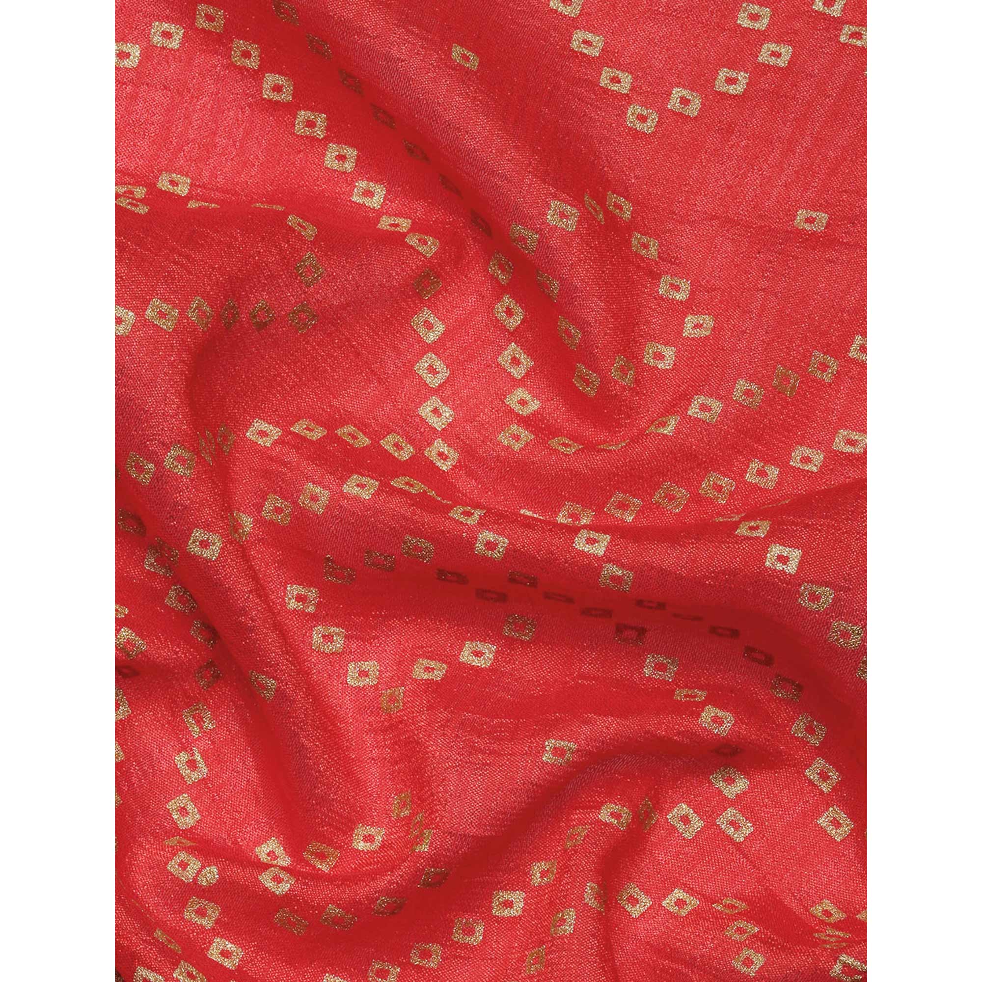Red Foil Printed With Swarovski Vichitra Silk Saree