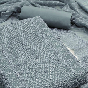 Grey Embroidered Georgette Dress Material