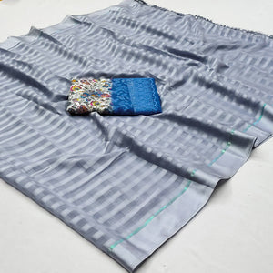 Grey Checks Pattern Satin Saree