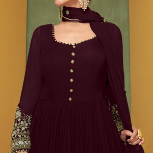 Maroon Floral Embroidered Georgette Anarkali Suit