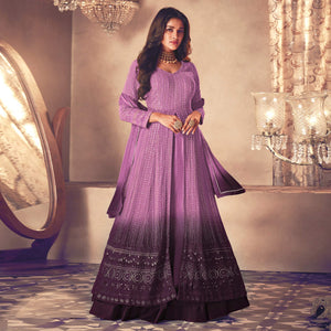 Purple Sequins Embroidered Georgette Front Slit Suit