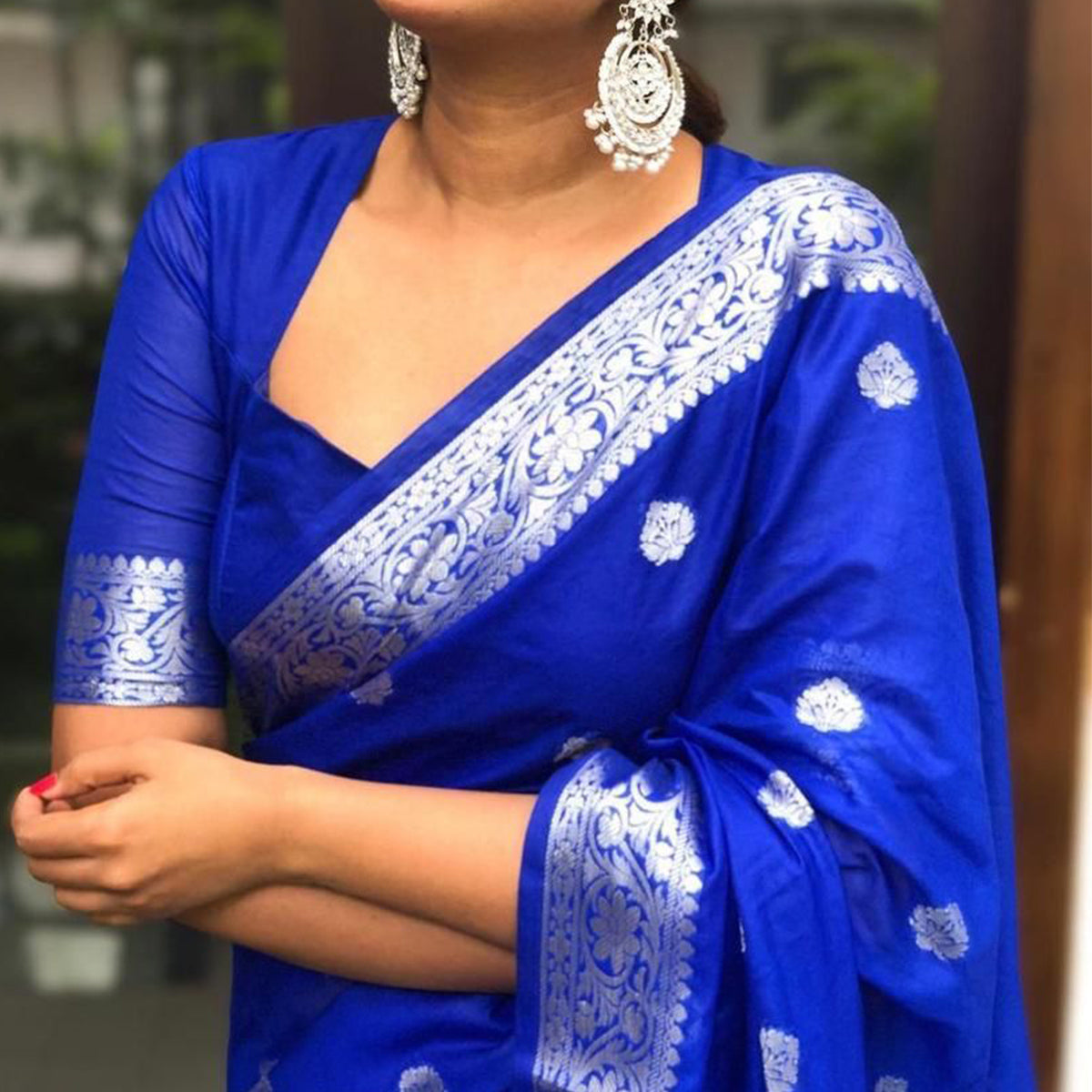 Blue Floral Woven Art Silk Saree