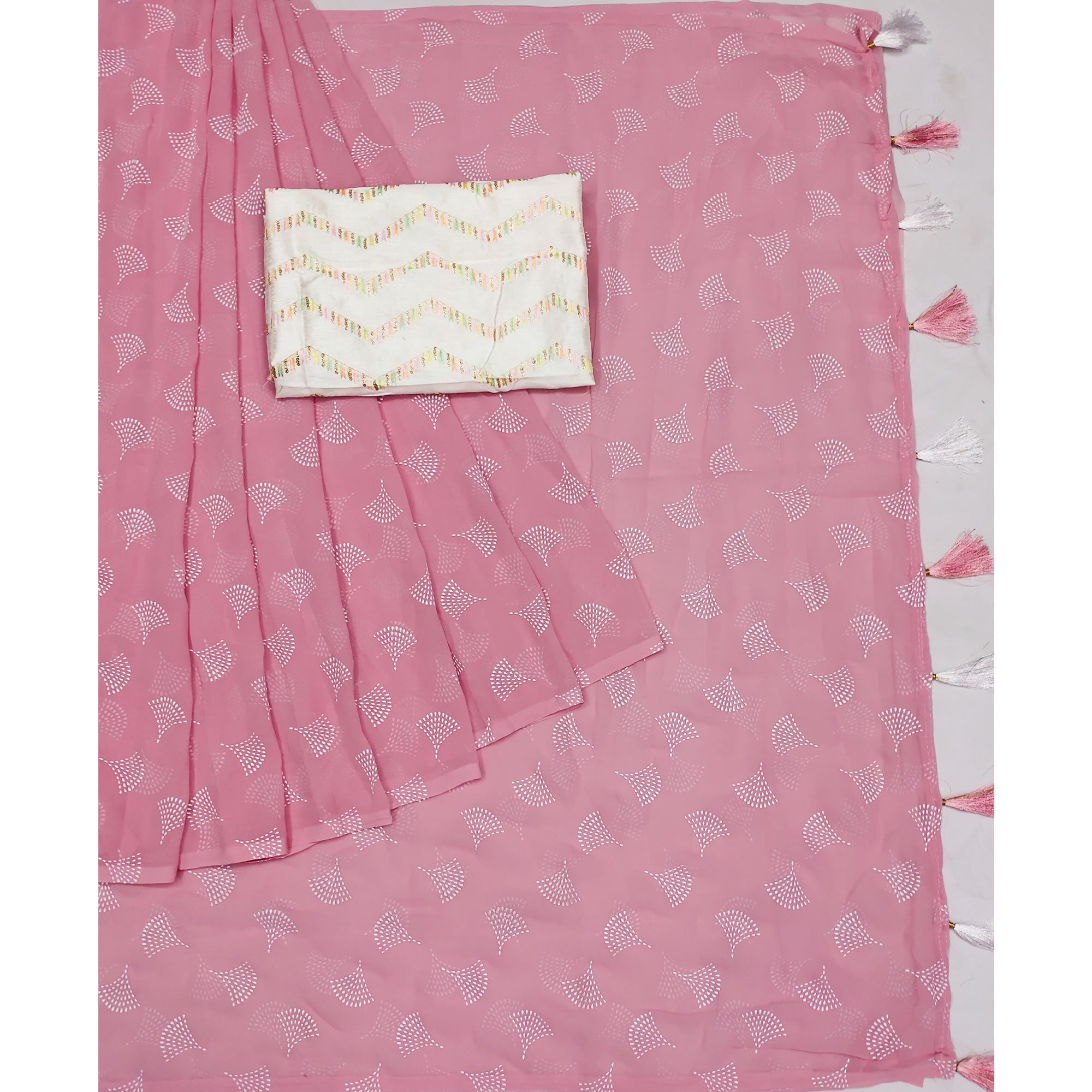 Pink Foil Printed Georgette Saree