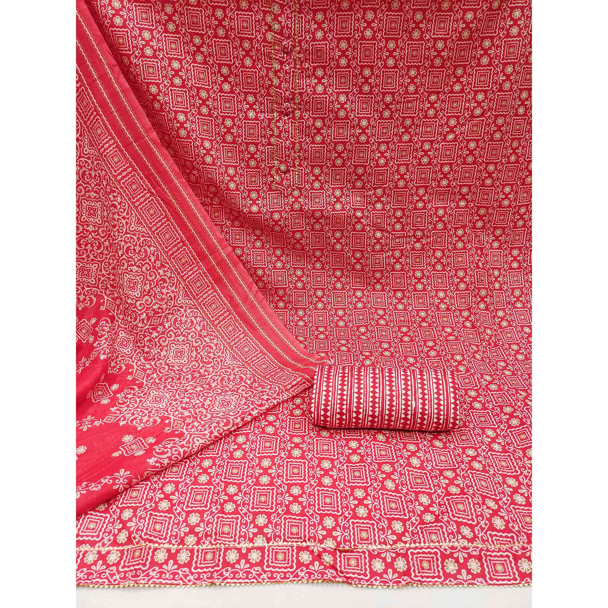 Pink Floral Printed Cotton Dress Material