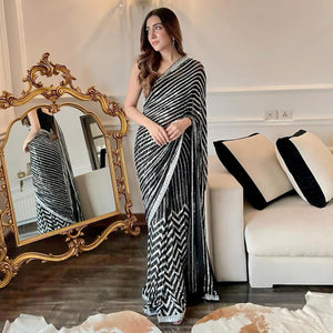 Black Sequins Embroidered Georgette Saree