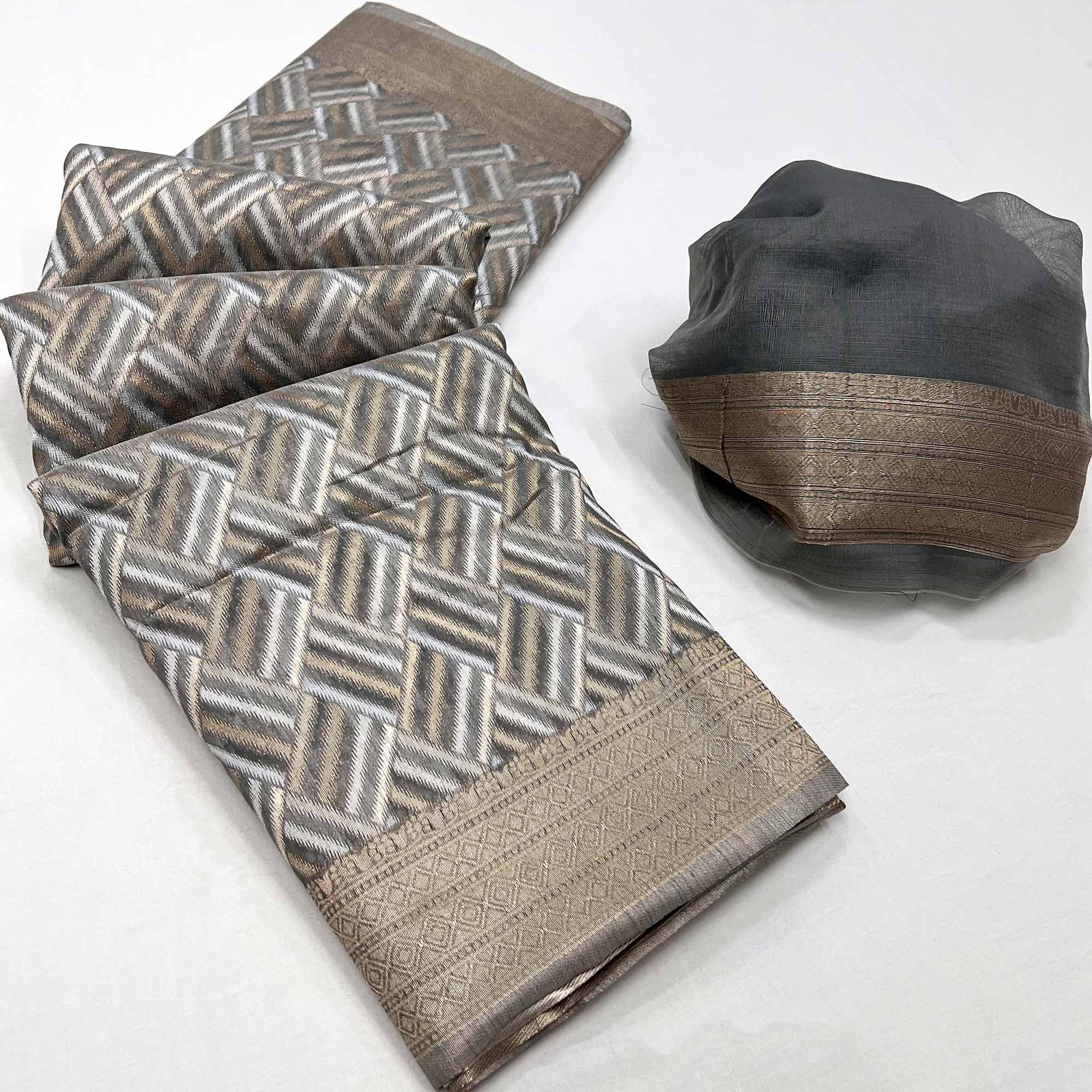 Grey Woven Linen Saree