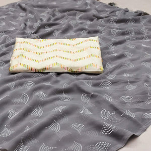 Grey Foil Printed Georgette Saree