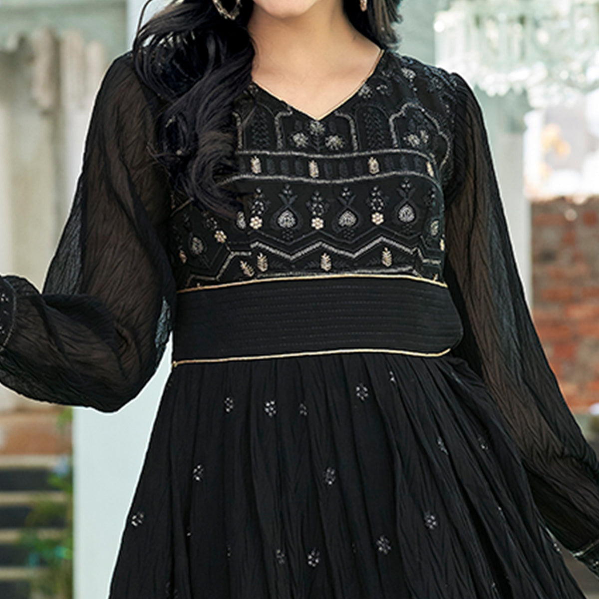 Black Sequins Embroidered Georgette Gown